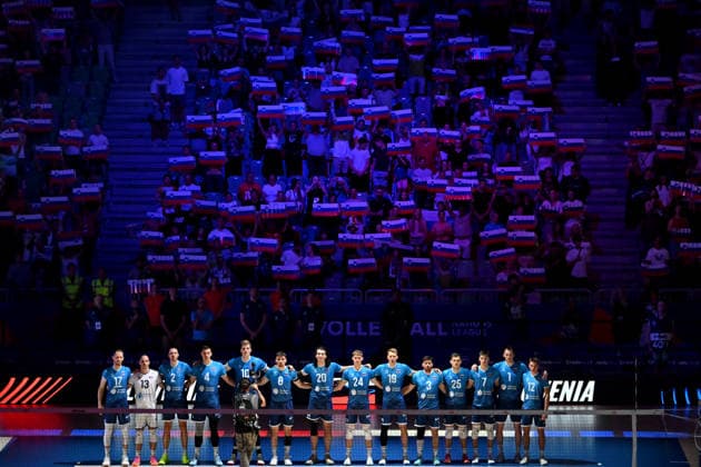 LJUBLJANA, SLOVENIA - JUNE 24:Team Slovenia before the FIVB Men s Volleyball Nations League match between Slovenia and Canada at Arena Stozice, Ljubljana on June 24, 2026 in Ljubljana, Slovenia. (Photo by Igor Kupljenik Sports Press Photo).  Copyright: xIgorxKupljenikx xSPPx Sportspressphoto_SPR175507
