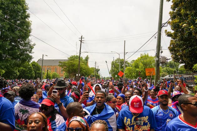 June 24, 2026, Atlanta, Georgia, United States of America: Haiti soccer team fans walking and cheering during the Haiti fan march before the Morocco vs Haiti First Stage Group C match in ATLANTA, Georgia. Atlanta United States of America - ZUMAg276 20260624_zsp_g276_001 Copyright: xMalachixGabrielx