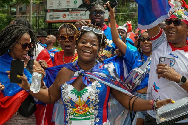June 24, 2026, Atlanta, Georgia, United States of America: Haiti fan pose for the camera during the Haiti fan march before the Morocco vs Haiti First Stage Group C match in ATLANTA, Georgia. Atlanta United States of America - ZUMAg276 20260624_zsp_g276_006 Copyright: xMalachixGabrielx