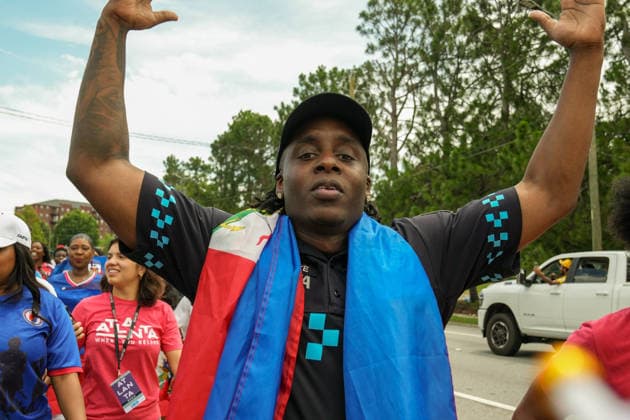 June 24, 2026, Atlanta, Georgia, United States of America: Atlanta Police Officer pose for the camera during the Haiti fan march before the Morocco vs Haiti First Stage Group C match in ATLANTA, Georgia. Atlanta United States of America - ZUMAg276 20260624_zsp_g276_009 Copyright: xMalachixGabrielx
