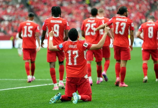 FIFA World Cup, WM, Weltmeisterschaft, Fussball 2026 - Group B - Switzerland vs Canada Ruben Vargas of Switzerland celebrates after scoring the 1-0 during the FIFA World Cup 2026 group stage match Switzerland against Canada, in Vancouver, Canada, 24 June 2026. VANCOUVER Canada  Copyright: xBOBxFRIDx