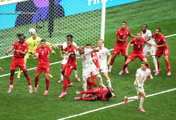 Switzerland v Canada - FIFA World Cup, WM, Weltmeisterschaft, Fussball 2026 - Group B VANCOUVER, CANADA - JUNE 24: Akanji (5) of Switzerland in action against Derek Cornelius (13) of Canada during the 2026 FIFA World Cup Group B match between Switzerland and Canada at BC Place Stadium in Vancouver, Canada, on June 24, 2026. Ercin Erturk Anadolu Vancouver Canada. Editorial use only. Please get in touch for any other usage.  Copyright: x2026xAnadoluxErcinxErturkx