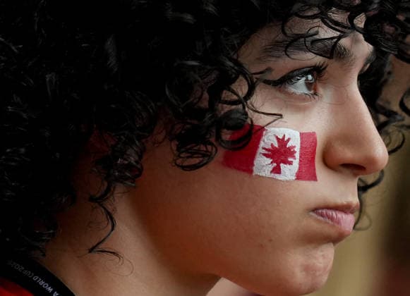 Switzerland v Canada - FIFA World Cup, WM, Weltmeisterschaft, Fussball 2026 - Group B VANCOUVER, CANADA - JUNE 24: A Canadian fan is seen during the 2026 FIFA World Cup Group B match between Switzerland and Canada at BC Place Stadium in Vancouver, Canada, on June 24, 2026. Ercin Erturk Anadolu Vancouver Canada. Editorial use only. Please get in touch for any other usage.  Copyright: x2026xAnadoluxErcinxErturkx