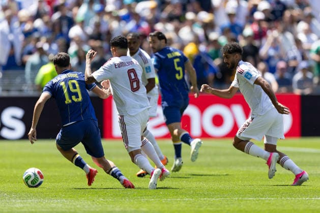 SEATTLE, WA - JUNE 24: Forward Kerim AlajbegoviÄ‡ 19 of Bosnia and Herzegovina and forward Edmilson Junior 8 of Qatar chase the ball during the FIFA World Cup, WM, Weltmeisterschaft, Fussball 2026 Group B match between Bosnia and Herzegovina and Qatar on June 24, 2026 at Seattle Stadium in Seattle, Washington. (Photo by Henry Rodenburg Icon Sportswire) SOCCER: JUN 24 FIFA World Cup 26 Group B - Bosnia and Herzegovina vs Qatar EDITORIAL USE ONLY Icon260624003