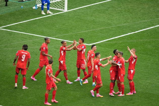 Switzerland v Canada - FIFA World Cup, WM, Weltmeisterschaft, Fussball 2026 - Group B VANCOUVER, CANADA - JUNE 24: Johan Manzambi (9) of Switzerland celebrates with his teammates after scoring a goal during the 2026 FIFA World Cup Group B match between Switzerland and Canada at BC Place Stadium in Vancouver, Canada, on June 24, 2026. Ercin Erturk Anadolu British Columbia Canada. Editorial use only. Please get in touch for any other usage.  Copyright: x2026xAnadoluxErcinxErturkx