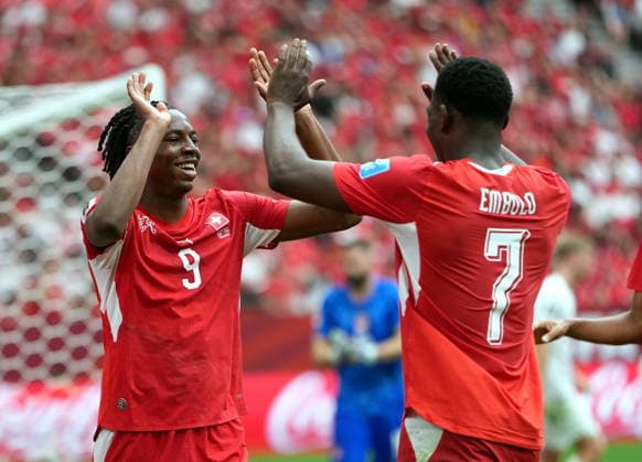 FIFA World Cup, WM, Weltmeisterschaft, Fussball 2026 - Group B - Switzerland vs Canada Johan Manzambi of Switzerland celebrates scoring the 2-0 during the FIFA World Cup 2026 group stage match Switzerland against Canada, in Vancouver, Canada, 24 June 2026. VANCOUVER Canada  Copyright: xBOBxFRIDx