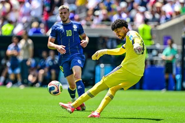 Qatari goalkeeper Mahmud Abunada pictured in action during a soccer game between Bosnia and Herzegovina and Qatar, on Wednesday 24 June 2026 in Seattle, the third and last day in the group stage, in group B of the FIFA World Cup, WM, Weltmeisterschaft, Fussball 2026 in the United States of America. DIRKxWAEM  x179163741x