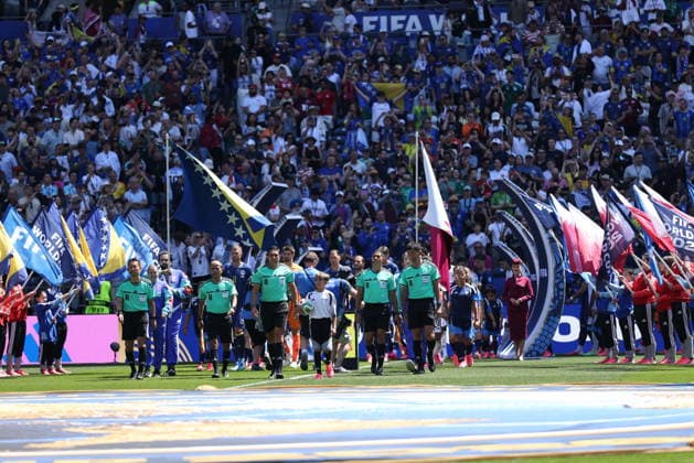 Bosnia and Herzegovina v Qatar - FIFA World Cup, WM, Weltmeisterschaft, Fussball 2026 - Group B SEATTLE, USA - JUNE 24: Players and referees enter the field prior the 2026 FIFA World Cup First Stage Group B match between Bosnia and Herzegovina and Qatar at Lumen Field (Seattle Stadium) in Seattle, Washington, United States on June 24, 2026. Samah Zidan Anadolu Washington United States. Editorial use only. Please get in touch for any other usage.  Copyright: x2026xAnadoluxSamahxZidanx