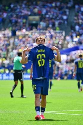 Bosnia and Herzegovina s Ermin Mahmic celebrates after scoring during a soccer game between Bosnia and Herzegovina and Qatar, on Wednesday 24 June 2026 in Seattle, the third and last day in the group stage, in group B of the FIFA World Cup, WM, Weltmeisterschaft, Fussball 2026 in the United States of America. DIRKxWAEM  x179166923x