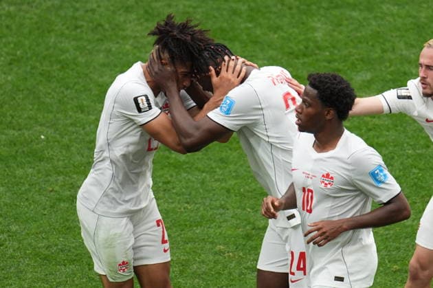 Switzerland v Canada - FIFA World Cup, WM, Weltmeisterschaft, Fussball 2026 - Group B VANCOUVER, CANADA - JUNE 24: Promise David of Canada celebrates after scoring a goal during the 2026 FIFA World Cup Group B match between Switzerland and Canada at BC Place Stadium in Vancouver, Canada, on June 24, 2026. Ercin Erturk Anadolu Vancouver Canada. Editorial use only. Please get in touch for any other usage.  Copyright: x2026xAnadoluxErcinxErturkx