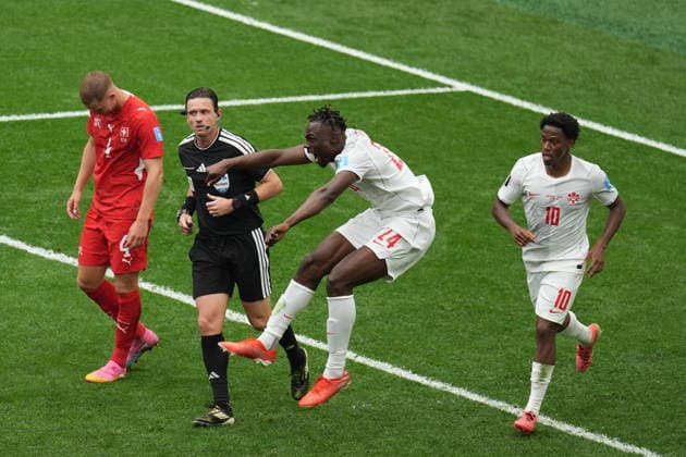 Switzerland v Canada - FIFA World Cup, WM, Weltmeisterschaft, Fussball 2026 - Group B VANCOUVER, CANADA - JUNE 24: Promise David of Canada celebrates after scoring a goal during the 2026 FIFA World Cup Group B match between Switzerland and Canada at BC Place Stadium in Vancouver, Canada, on June 24, 2026. Ercin Erturk Anadolu Vancouver Canada. Editorial use only. Please get in touch for any other usage.  Copyright: x2026xAnadoluxErcinxErturkx