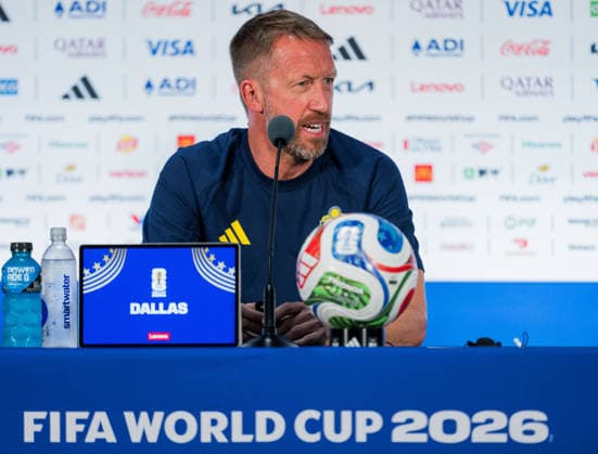 260624 Head coach Graham Potter of the Swedish national football team at a press conference, PK, Pressekonferenz during day 14 of the FIFA World Cup, WM, Weltmeisterschaft, Fussball 2026 on June 24, 2026 in Dallas. Photo: Petter Arvidson BILDBYRAN kod PA PA1255 fotboll football soccer fotball vm fotbolls-vm fotball-vm fotbolls-vm 2026 fifa world cup 2026 presskonferens press conference sverige sweden sverige a day 14 bbeng *** 260624 Head coach Graham Potter of the Swedish national soccer team at a press conference on Day 14 of the 2026 FIFA World Cup on June 24, 2026 in Dallas. Photo by Petter Arvidson, BILDBYRAN. Code: PA PA1255. soccer, football, fotball, World Cup, FIFA World Cup 2026, press conference, Sweden, Sweden Day 14 BBENG  Copyright: PETTERxARVIDSON BB260624PA082