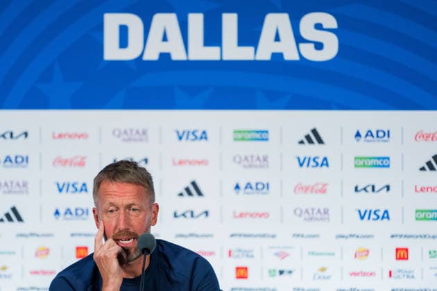 260624 Head coach Graham Potter of the Swedish national football team at a press conference, PK, Pressekonferenz during day 14 of the FIFA World Cup, WM, Weltmeisterschaft, Fussball 2026 on June 24, 2026 in Dallas. Photo: Petter Arvidson BILDBYRAN kod PA PA1255 fotboll football soccer fotball vm fotbolls-vm fotball-vm fotbolls-vm 2026 fifa world cup 2026 presskonferens press conference sverige sweden sverige a day 14 bbeng *** 260624 Head coach Graham Potter of the Swedish national soccer team at a press conference on Day 14 of the 2026 FIFA World Cup on June 24, 2026 in Dallas. Photo by Petter Arvidson, BILDBYRAN. Code: PA PA1255. soccer, football, fotball, World Cup, FIFA World Cup 2026, press conference, Sweden, Sweden Day 14 BBENG  Copyright: PETTERxARVIDSON BB260624PA080