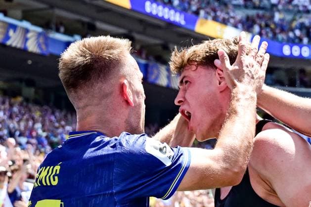 Bosnia and Herzegovina s Ermin Mahmic celebrates after scoring during a soccer game between Bosnia and Herzegovina and Qatar, on Wednesday 24 June 2026 in Seattle, the third and last day in the group stage, in group B of the FIFA World Cup, WM, Weltmeisterschaft, Fussball 2026 in the United States of America. DIRKxWAEM  x179167435x