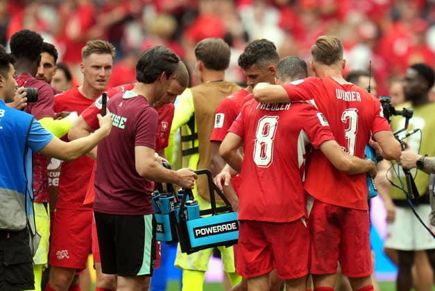FIFA World Cup, WM, Weltmeisterschaft, Fussball 2026 - Group B - Switzerland vs Canada Swiss players react after the FIFA World Cup 2026 group stage match Switzerland against Canada, in Vancouver, Canada, 24 June 2026. VANCOUVER Canada  Copyright: xBOBxFRIDx