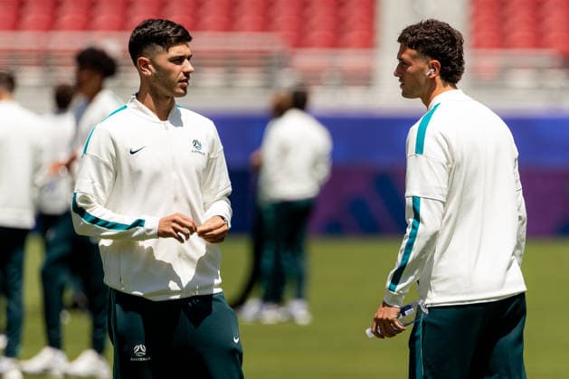 SOCCER AUSTRALIA TRAINING, Socceroos players Cristian Volpato and Alessandro Circati get a first look of the pitch ahead of their match against Paraguay at the San Francisco Bay Area Stadium in Santa Clara, California, United States, Wednesday, June 24, 2026. ( NO ARCHIVING Alameda California United States  Copyright: xJasonxHenryx 20260625182925087328