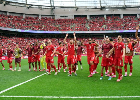 FIFA World Cup, WM, Weltmeisterschaft, Fussball 2026 - Group B - Switzerland vs Canada Swiss players react after winning the FIFA World Cup 2026 group stage match Switzerland against Canada, in Vancouver, Canada, 24 June 2026. VANCOUVER Canada  Copyright: xBOBxFRIDx