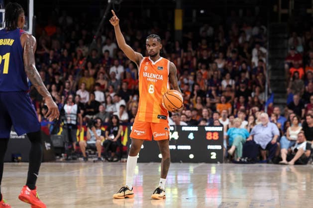 June 24, 2026, Barcelona, Barcelona, Spain: Jean Montero of Valencia Basket in action during the Spanish League, Liga ACB Endesa, basketball Final Game 4 match played between FC Barcelona, Barca and Valencia Basket at Palau Blaugrana on June 24, 2026 in Barcelona, Spain. Barcelona Spain - ZUMAa181 20260624_zaa_a181_083 Copyright: xJavierxBorregox