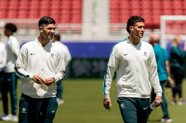 SOCCER AUSTRALIA TRAINING, Socceroos players Cristian Volpato and Alessandro Circati get a first look of the pitch ahead of their match against Paraguay at the San Francisco Bay Area Stadium in Santa Clara, California, United States, Wednesday, June 24, 2026. ( NO ARCHIVING Alameda California United States  Copyright: xJasonxHenryx 20260625197779143328
