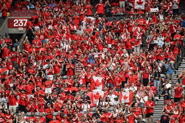 Canada fans, crowd and supporters, Switzerland v Canada, Group B football match of the FIFA World Cup, WM, Weltmeisterschaft, Fussball 2026 at BC Place, Vancouver, Canada on Wednesday 24 June 2026. Photo: Andrew Cornaga Vancouver Canada Copyright: xAndrewxCornaga x