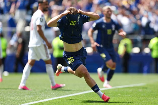 SEATTLE, WA - JUNE 24: Forward Esmir BajraktareviÄ‡ 20 of Bosnia and Herzegovina reacts after scoring a goal during the FIFA World Cup, WM, Weltmeisterschaft, Fussball 2026 Group B match between Bosnia and Herzegovina and Qatar on June 24, 2026 at Seattle Stadium in Seattle, Washington. (Photo by Henry Rodenburg Icon Sportswire) SOCCER: JUN 24 FIFA World Cup 26 Group B - Bosnia and Herzegovina vs Qatar EDITORIAL USE ONLY Icon260624009