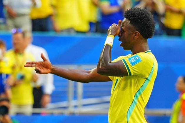 Vinicius Junior of Brazil celebrates after scoring Scotland v Brazil, 2026 FIFA World Cup, WM, Weltmeisterschaft, Fussball Group C, Football, Miami Stadium, Miami, Florida, USA - 24 Jun 2026Miami Miami Stadium Florida (FL) United States of America EDITORIAL USE ONLY No use with unauthorised audio, video, data, fixture lists, club league logos or live services. Online in-match use limited to 120 images, no video emulation. No use in betting, games or single club league player publications.  Copyright: xJavierxGarcia Shutterstockx 16956030at