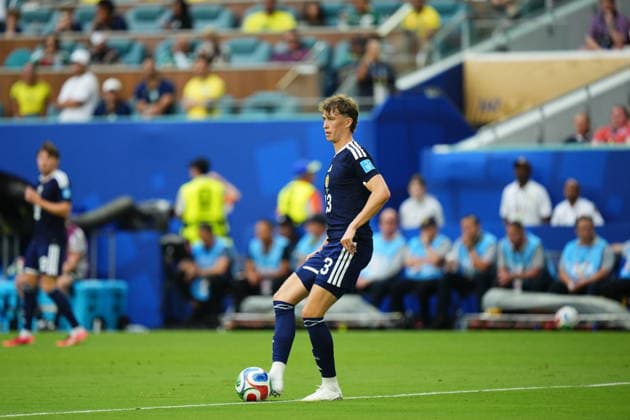 Scotland v Brazil - FIFA World Cup, WM, Weltmeisterschaft, Fussball 2026 - Group C FLORIDA, USA - JUNE 24: Jack Hendry of Scotland plays the ball during the 2026 FIFA World Cup First Stage Group C match between Scotland and Brazil at the Hard Rock Stadium (Miami Stadium) in Miami Gardens, Florida, United States on June 24, 2026. Jose Hernandez Anadolu Florida United States. Editorial use only. Please get in touch for any other usage.  Copyright: x2026xAnadoluxJosexHernandezx