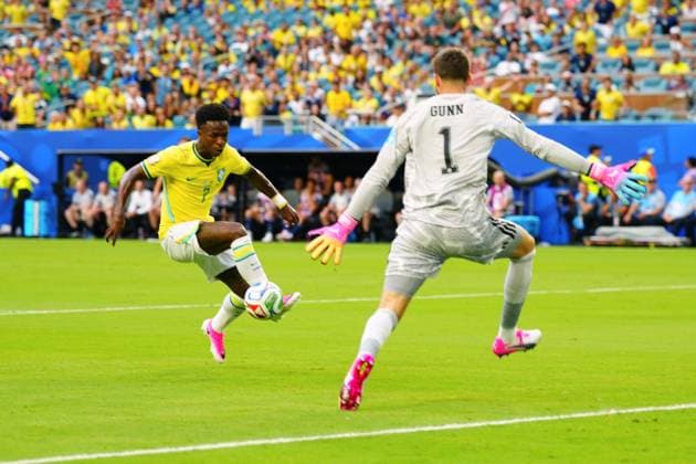 Vinicius Junior of Brazil scores the opening goal Scotland v Brazil, 2026 FIFA World Cup, WM, Weltmeisterschaft, Fussball Group C, Football, Miami Stadium, Miami, Florida, USA - 24 Jun 2026Miami Miami Stadium Florida (FL) United States of America EDITORIAL USE ONLY No use with unauthorised audio, video, data, fixture lists, club league logos or live services. Online in-match use limited to 120 images, no video emulation. No use in betting, games or single club league player publications.  Copyright: xJavierxGarcia Shutterstockx 16956030bc