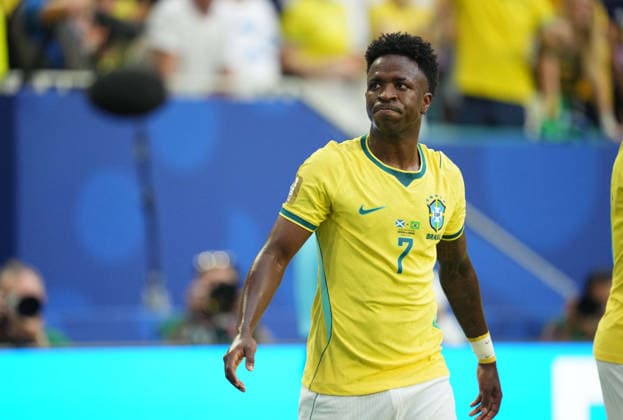 Vinicius Junior (Brazil) scores and celebrates his teams first goal during Scotland and Brazil, Group L FIFA World Cup, WM, Weltmeisterschaft, Fussball 2026, Miami Stadium, Boston, USA on June 24, 2026. Thor Wegner DeFodi Images. (Photo by DeFodi Images) - *** Vinicius Junior of Brazil scores and celebrates his team s first goal during the Scotland vs. Brazil match in Group L of the 2026 FIFA World Cup at Miami Stadium in Boston, USA, on June 24, 2026. Photo by DeFodi Images (Thor Wegner)