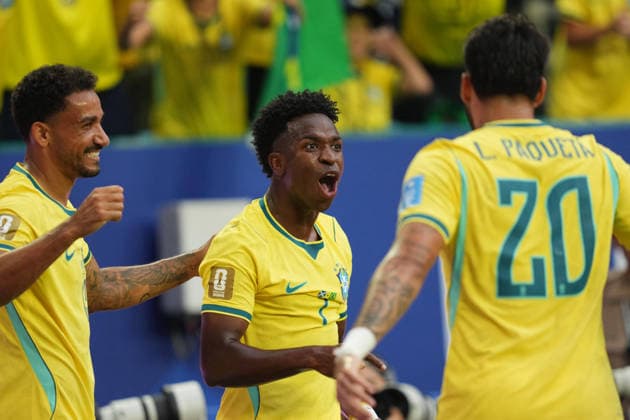 Vinicius Junior (Brazil) scores and celebrates his teams first goal during Scotland and Brazil, Group L FIFA World Cup, WM, Weltmeisterschaft, Fussball 2026, Miami Stadium, Boston, USA on June 24, 2026. Thor Wegner DeFodi Images. (Photo by DeFodi Images) - *** Vinicius Junior of Brazil scores and celebrates his team s first goal during the match between Scotland and Brazil in Group L of the 2026 FIFA World Cup at Miami Stadium in Boston, USA, on June 24, 2026. Photo by DeFodi Images (Thor Wegner)