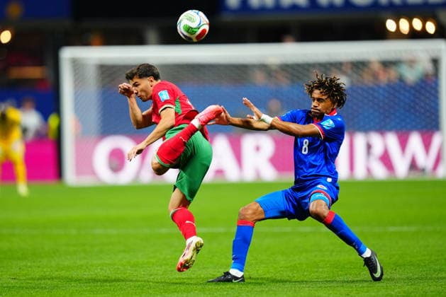 Morocco v Haiti - FIFA World Cup, WM, Weltmeisterschaft, Fussball 2026 - Group C ATLANTA, USA - JUNE 24: Brahim Diaz (L) of Morocco in action against Martin Experience of Haiti during 2026 FIFA World Cup First Stage Group C match between Morocco and Haiti at Mercedes-Benz Stadium (Atlanta Stadium) in Atlanta, Georgia, United States on June 24, 2026. Evrim Aydin Anadolu Georgia United States. Editorial use only. Please get in touch for any other usage.  Copyright: x2026xAnadoluxEvrimxAydinx