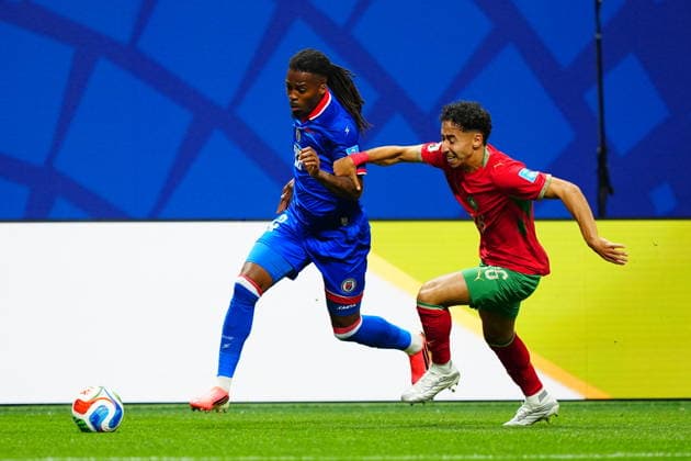 Morocco v Haiti - FIFA World Cup, WM, Weltmeisterschaft, Fussball 2026 - Group C ATLANTA, USA - JUNE 24: Gessime Yassine (R) of Morocco in action against Jean-Kevin Duverne (22) of Haiti during 2026 FIFA World Cup First Stage Group C match between Morocco and Haiti at Mercedes-Benz Stadium (Atlanta Stadium) in Atlanta, Georgia, United States on June 24, 2026. Evrim Aydin Anadolu Georgia United States. Editorial use only. Please get in touch for any other usage.  Copyright: x2026xAnadoluxEvrimxAydinx