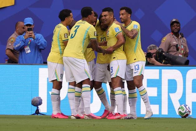 FIFA World Cup, WM, Weltmeisterschaft, Fussball 2026 - Group C - Scotland vs Brazil Players of Brazil celebrate scoring the 0-1 goal during the FIFA World Cup 2026 group stage match Scotland against Brazil, in Miami, Florida, USA, 24 June 2026. MIAMI United States  Copyright: xCRISTOBALxHERRERA-ULASHKEVICHx