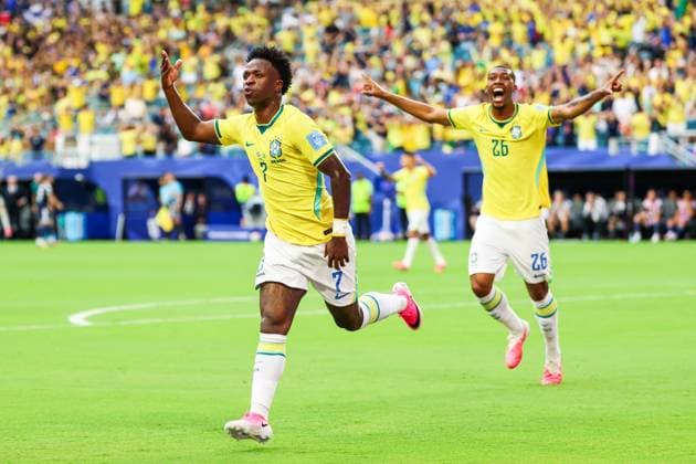 RECORD DATE NOT STATED FIFA World Cup, WM, Weltmeisterschaft, Fussball 2026 - Group C - Scotland v Brazil Vinicius Jr. player of Brazil celebrates his goal during the match between Scotland and Brazil in the third round of Group C of the 2026 FIFA World Cup group stage at Miami Stadium, in Florida, United States, on Wednesday, June 24, 2026.(Foto: William Volcov Brazil Photo Press IMAGO) Sports Miami FL United States of America Copyright: xWILLIAMxVOLCOVx