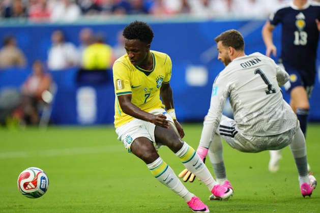 Scotland v Brazil: Group C - FIFA World Cup, WM, Weltmeisterschaft, Fussball 2026 Vinicius Junior of Brazil in action during the FIFA World Cup 2026 Group C match between Scotland and Brazil at Miami Stadium on June 24, 2026 in Miami, United States. Miami Gardens FL United States  Copyright: xJosexBretonx originalFilename:bretonhernandez-scotland260624_npPZ0.jpg