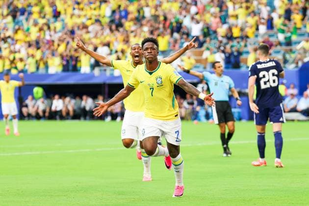RECORD DATE NOT STATED FIFA World Cup, WM, Weltmeisterschaft, Fussball 2026 - Group C - Scotland v Brazil Vinicius Jr. player of Brazil celebrates his goal during the match between Scotland and Brazil in the third round of Group C of the 2026 FIFA World Cup group stage at Miami Stadium, in Florida, United States, on Wednesday, June 24, 2026.(Foto: William Volcov Brazil Photo Press IMAGO) Sports Miami FL United States of America Copyright: xWILLIAMxVOLCOVx