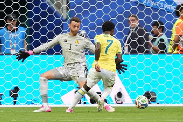 Vinicius Junior of Brazil scores a goal during the FIFA World Cup, WM, Weltmeisterschaft, Fussball 2026 group stage match Scotland against Brazil at Hard Rock Stadium in Miami, United States, 24 June 2026. FIFA World Cup 2026 - Group C - Scotland vs. Brazil !ACHTUNG: NUR REDAKTIONELLE NUTZUNG!  Copyright: xAlbertoxBoalx GR4004 20260624-55020699097_1