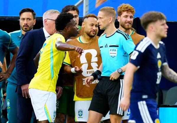 Vinicius Junior of Brazil angry after his goal is disallowed Scotland v Brazil, 2026 FIFA World Cup, WM, Weltmeisterschaft, Fussball Group C, Football, Miami Stadium, Miami, Florida, USA - 24 Jun 2026Miami Miami Stadium Florida (FL) United States of America EDITORIAL USE ONLY No use with unauthorised audio, video, data, fixture lists, club league logos or live services. Online in-match use limited to 120 images, no video emulation. No use in betting, games or single club league player publications.  Copyright: xJavierxGarcia Shutterstockx 16956030bp