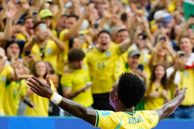 June 24, 2026, Miami Gardens, Florida, United States: Vinicius Junior of Brazil celebrates after scoring his team s first goal during the FIFA World Cup, WM, Weltmeisterschaft, Fussball 2026 Group C match between Scotland and Brazil at Miami Stadium on June 24, 2026 in Miami, United States. Miami Gardens United States - ZUMAa181 20260624_zaa_a181_106 Copyright: xJosexBretonx