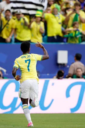 Vinicius Junior of Brazil celebrate a goal during the FIFA World Cup, WM, Weltmeisterschaft, Fussball 2026 group stage match Scotland against Brazil at Hard Rock Stadium in Miami, United States, 24 June 2026. FIFA World Cup 2026 - Group C - Scotland vs. Brazil !ACHTUNG: NUR REDAKTIONELLE NUTZUNG!  Copyright: xAlbertoxEstevezx AMDEP7209 20260624-55020699225_1