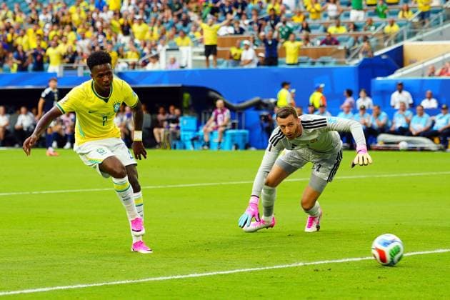 Vinicius Junior of Brazil scores the opening goal Scotland v Brazil, 2026 FIFA World Cup, WM, Weltmeisterschaft, Fussball Group C, Football, Miami Stadium, Miami, Florida, USA - 24 Jun 2026Miami Miami Stadium Florida (FL) United States of America EDITORIAL USE ONLY No use with unauthorised audio, video, data, fixture lists, club league logos or live services. Online in-match use limited to 120 images, no video emulation. No use in betting, games or single club league player publications.  Copyright: xJavierxGarcia Shutterstockx 16956030cc