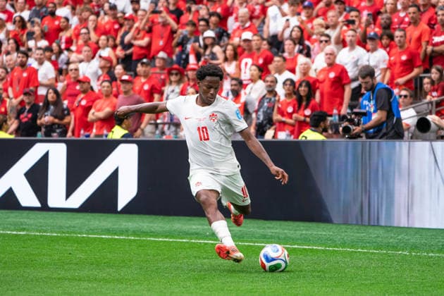 VANCOUVER, CANADA - JUNE 24: Jonathan David of Canada kicks the ball during the FIFA World Cup, WM, Weltmeisterschaft, Fussball 2026 group stage match between Canada and Switzerland at BC Place Vancouver Stadium on June 24, 2026 in Vancouver, British Columbia, Canada.  Copyright: xAmyxElle SPPx Sportspressphoto_SPR175573