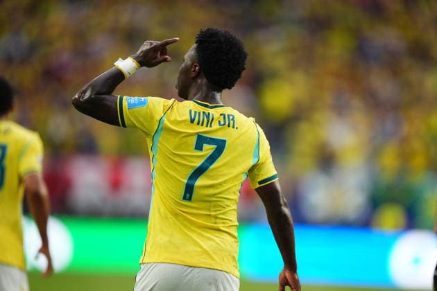 Scotland v Brazil - FIFA World Cup, WM, Weltmeisterschaft, Fussball 2026 - Group C FLORIDA, USA - JUNE 24: Vinicius Junior of Brazil celebrates after scoring his team s second goal which later disallowed by VAR during the 2026 FIFA World Cup First Stage Group C match between Scotland and Brazil at the Hard Rock Stadium (Miami Stadium) in Miami Gardens, Florida, United States on June 24, 2026. Jose Hernandez Anadolu Florida United States. Editorial use only. Please get in touch for any other usage.  Copyright: x2026xAnadoluxJosexHernandezx