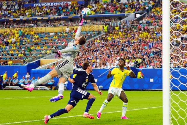 Vinicius Junior of Brazil scores his second goal Scotland v Brazil, 2026 FIFA World Cup, WM, Weltmeisterschaft, Fussball Group C, Football, Miami Stadium, Miami, Florida, USA - 24 Jun 2026Miami Miami Stadium Florida (FL) United States of America EDITORIAL USE ONLY No use with unauthorised audio, video, data, fixture lists, club league logos or live services. Online in-match use limited to 120 images, no video emulation. No use in betting, games or single club league player publications.  Copyright: xJavierxGarcia Shutterstockx 16956030cn