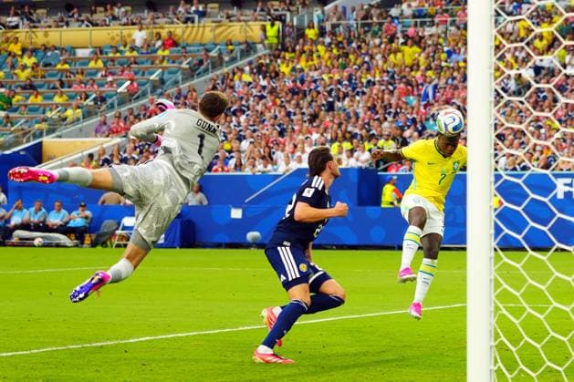 Vinicius Junior of Brazil scores his second goal Scotland v Brazil, 2026 FIFA World Cup, WM, Weltmeisterschaft, Fussball Group C, Football, Miami Stadium, Miami, Florida, USA - 24 Jun 2026Miami Miami Stadium Florida (FL) United States of America EDITORIAL USE ONLY No use with unauthorised audio, video, data, fixture lists, club league logos or live services. Online in-match use limited to 120 images, no video emulation. No use in betting, games or single club league player publications.  Copyright: xJavierxGarcia Shutterstockx 16956030cl