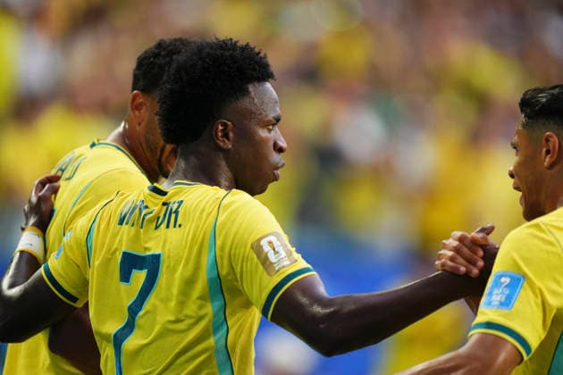 Scotland v Brazil: Group C - FIFA World Cup, WM, Weltmeisterschaft, Fussball 2026 Vinicius Junior of Brazil celebrates after scoring his team s second goal later disallowed by VAR during the FIFA World Cup 2026 Group C match between Scotland and Brazil at Miami Stadium on June 24, 2026 in Miami, United States. Miami Gardens FL United States  Copyright: xJosexBretonx originalFilename:bretonhernandez-scotland260624_npGdE.jpg