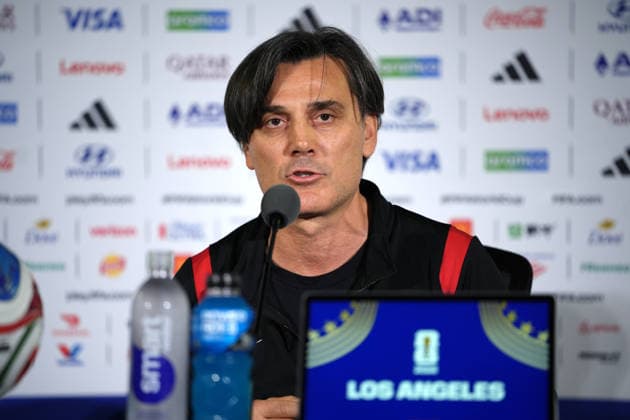 press conference, PK, Pressekonferenz of Turkish national team, Nationalteam in Los Angeles LOS ANGELES, CALIFORNIA - JUNE 24: Turkiye National Team s head coach Vincenzo Montella speaks during a press conference ahead of the 2026 FIFA World Cup, WM, Weltmeisterschaft, Fussball First Stage Group D match between Turkiye and USA at the Los Angeles Stadium (SoFi Stadium) in Inglewood, California, United States on June 24, 2026. Tayfun Coskun Anadolu Los Angeles United States. Editorial use only. Please get in touch for any other usage.  Copyright: x2026xAnadoluxTayfunxCoskunx