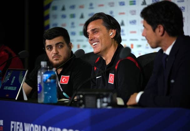 Turkish national team, Nationalteam s head coach Montella attends press conference, PK, Pressekonferenz in Los Angeles LOS ANGELES, CALIFORNIA - JUNE 24: Turkish National Team s head coach Vincenzo Montella speaks during a press conference ahead of the 2026 FIFA World Cup, WM, Weltmeisterschaft, Fussball First Stage Group D match between Turkiye and USA at the Los Angeles Stadium (SoFi Stadium) in Inglewood, California, United States on June 24, 2026. Tayfun Coskun Anadolu Los Angeles United States. Editorial use only. Please get in touch for any other usage.  Copyright: x2026xAnadoluxTayfunxCoskunx