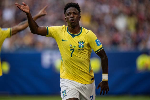 Vinicius Junior of Brazil celebrates after scoring the team s first goal during the FIFA World Cup, WM, Weltmeisterschaft, Fussball 2026 Group D match between Brazil and Scotland at Miami Stadium in Miami Gardens, Florida, United States, on June 24th, 2026. (Photo by Riquelve Nata Sports Press Photo)  Copyright: xRiquelvexNata SportsxPressxPhotox Sportspressphoto_SPR175598