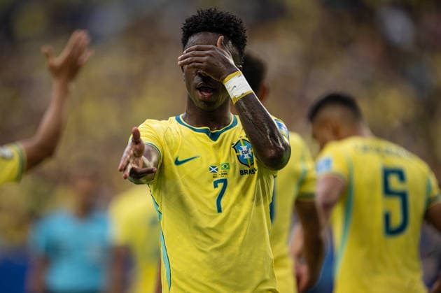 Vinicius Junior of Brazil celebrates after scoring the team s first goal during the FIFA World Cup, WM, Weltmeisterschaft, Fussball 2026 Group D match between Brazil and Scotland at Miami Stadium in Miami Gardens, Florida, United States, on June 24th, 2026. (Photo by Riquelve Nata Sports Press Photo)  Copyright: xRiquelvexNata SportsxPressxPhotox Sportspressphoto_SPR175599